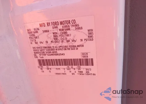 2006 Ford F-150 Stx/Xl/Xlt z USA, uszkodzony, nr VIN 1FTRF12246NB62543